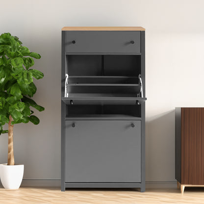 ONTREND functional with 2 flipped drawers, top shoe cabinet with adjustable panel, independent shoe rack, gray - Free Shipping - aurelia-clothing-8955