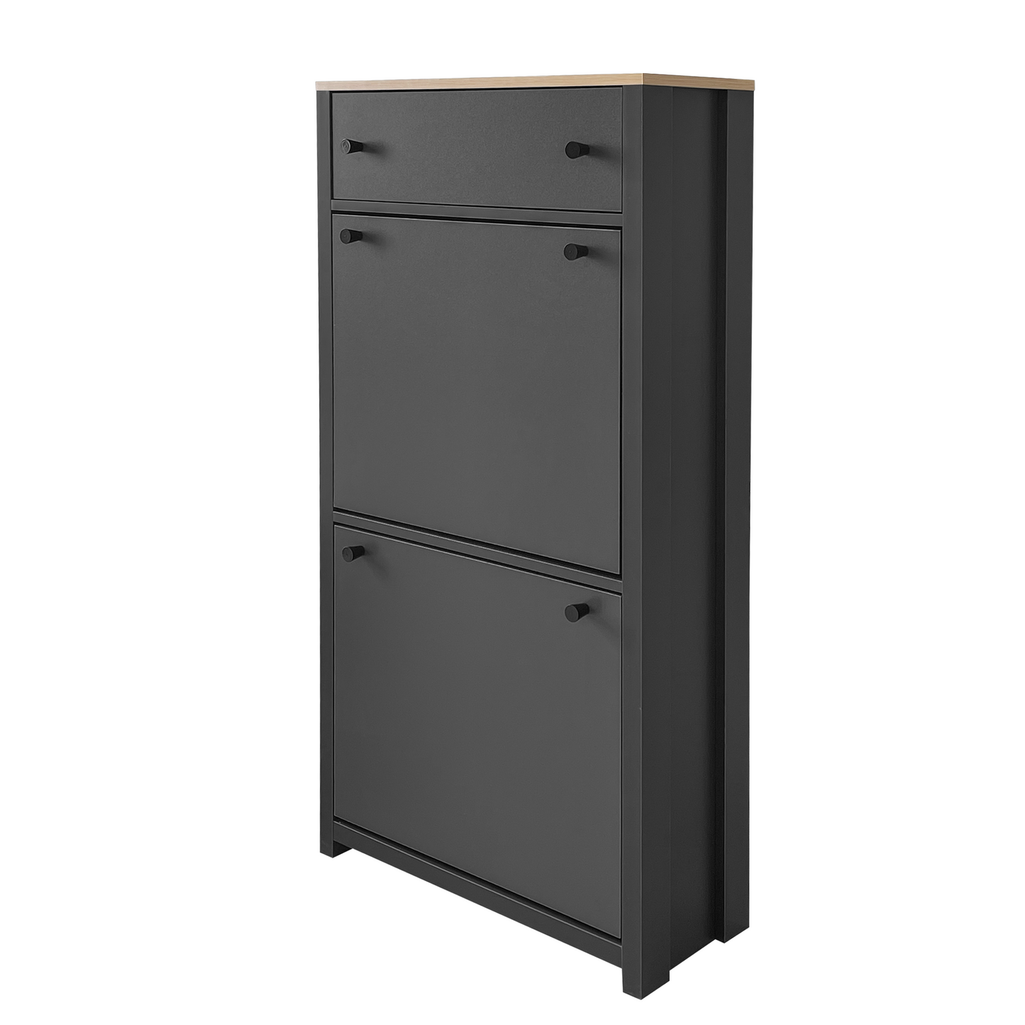ONTREND functional with 2 flipped drawers, top shoe cabinet with adjustable panel, independent shoe rack, gray - Free Shipping - aurelia-clothing-8955