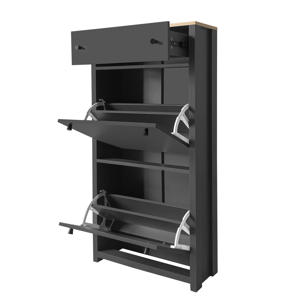 ONTREND functional with 2 flipped drawers, top shoe cabinet with adjustable panel, independent shoe rack, gray - Free Shipping - aurelia-clothing-8955