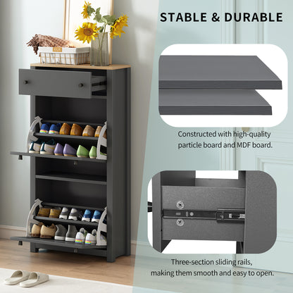 ONTREND functional with 2 flipped drawers, top shoe cabinet with adjustable panel, independent shoe rack, gray - Free Shipping - aurelia-clothing-8955