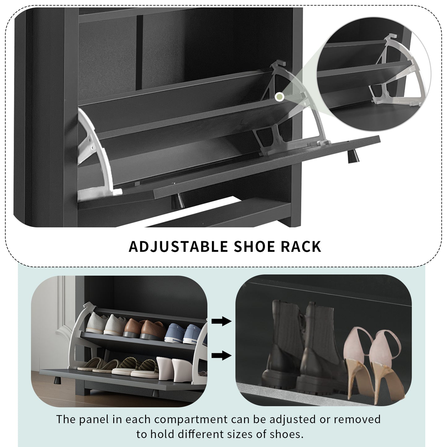 ONTREND functional with 2 flipped drawers, top shoe cabinet with adjustable panel, independent shoe rack, gray - Free Shipping - aurelia-clothing-8955