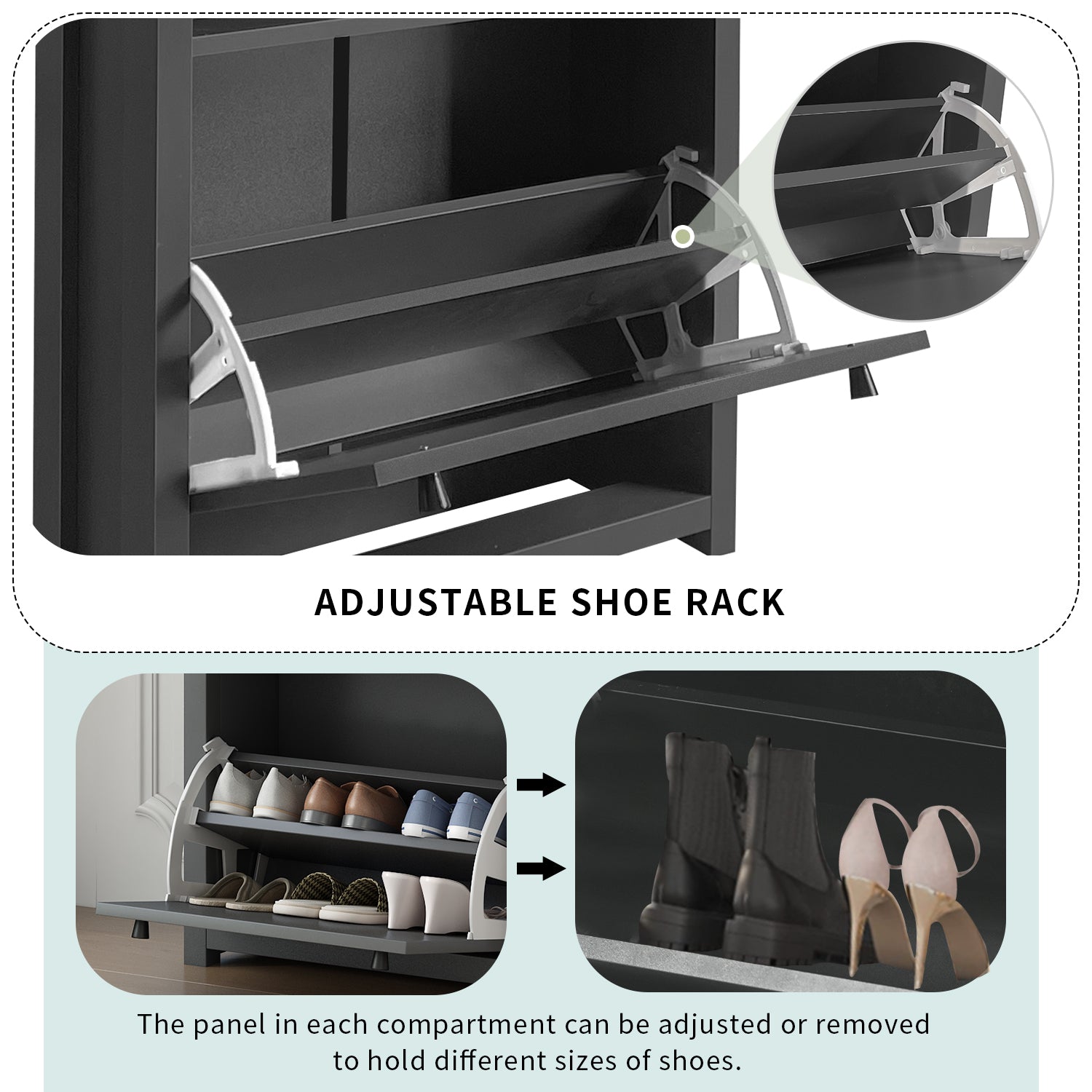 ONTREND functional with 2 flipped drawers, top shoe cabinet with adjustable panel, independent shoe rack, gray - Free Shipping - aurelia-clothing-8955