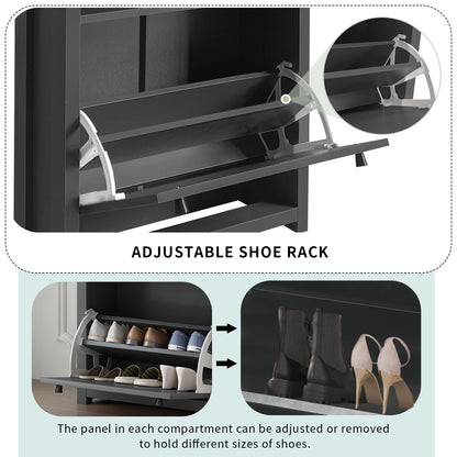 ONTREND functional with 2 flipped drawers, top shoe cabinet with adjustable panel, independent shoe rack, gray - Free Shipping - aurelia-clothing-8955