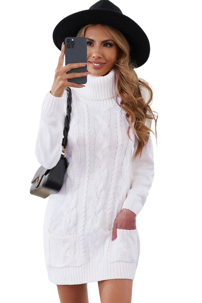Olive Cowl Neck Cable Knit Sweater Dress - Free Shipping - aurelia-clothing-8955