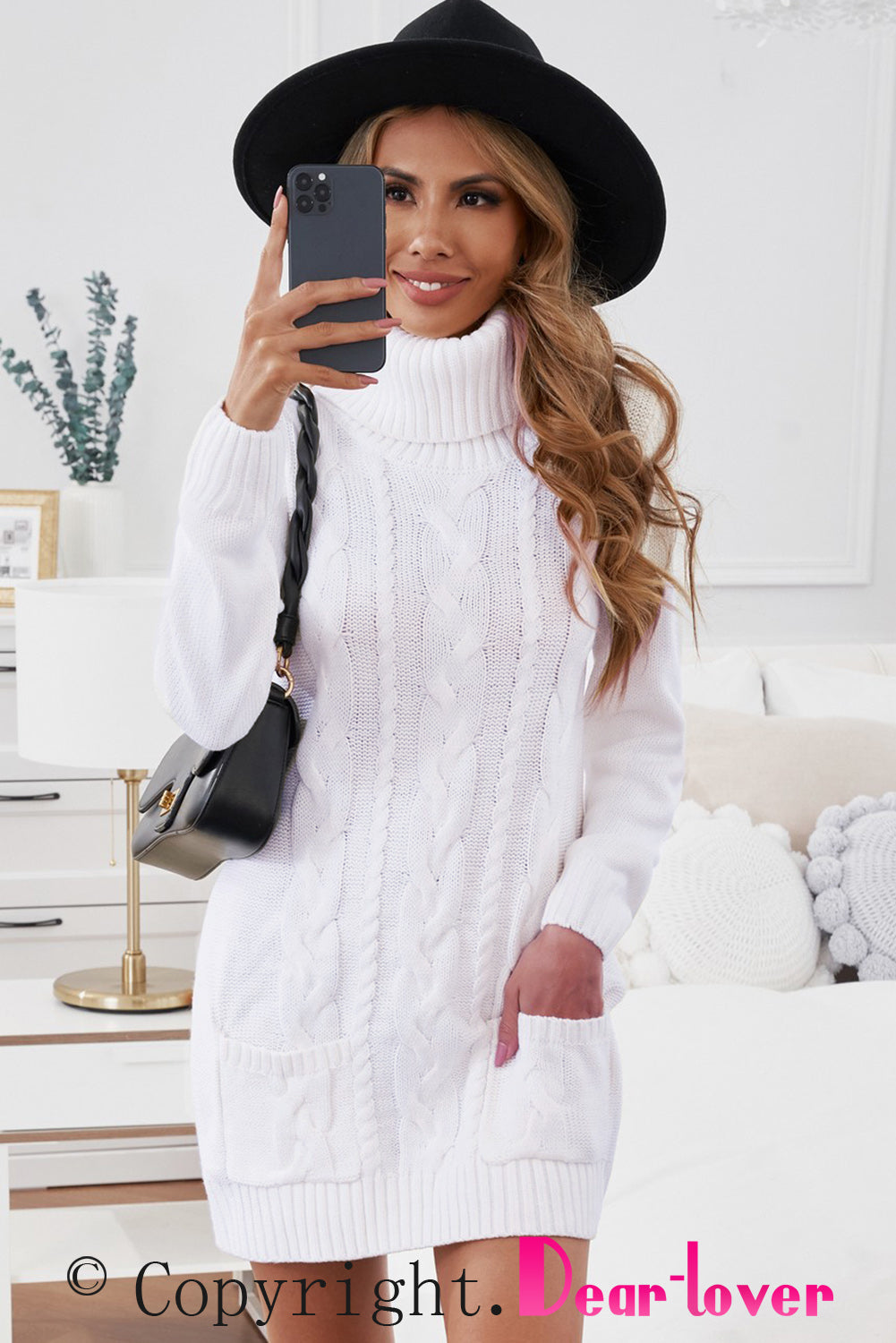 Olive Cowl Neck Cable Knit Sweater Dress - Free Shipping - aurelia-clothing-8955