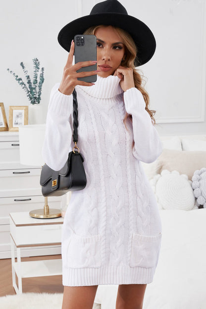Olive Cowl Neck Cable Knit Sweater Dress - Free Shipping - aurelia-clothing-8955