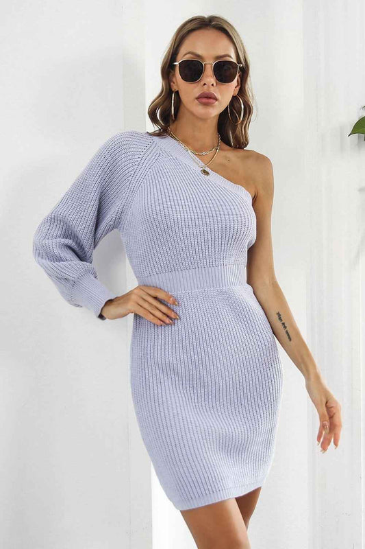 One Shoulder Raglan Sleeve Pencil Dress - aurelia-clothing-8955