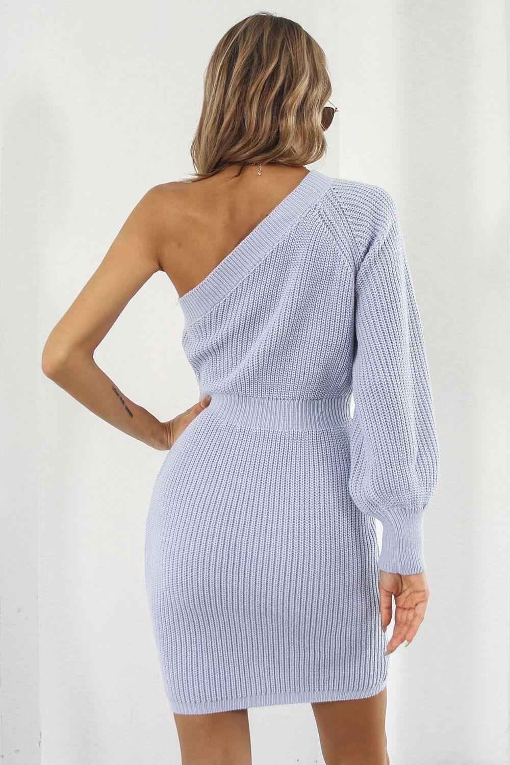 One Shoulder Raglan Sleeve Pencil Dress - aurelia-clothing-8955