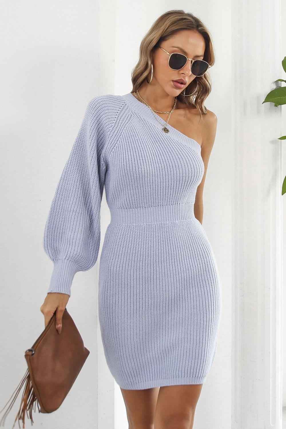One Shoulder Raglan Sleeve Pencil Dress - aurelia-clothing-8955