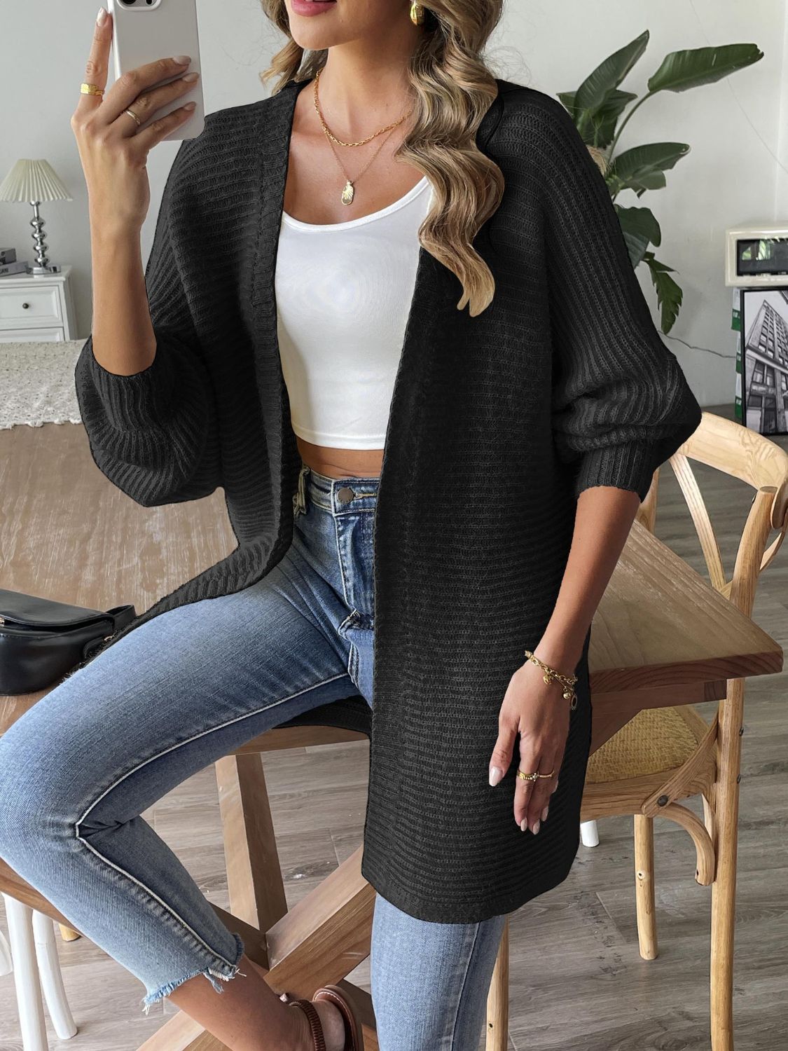 Open Front Long Sleeve Cardigan - aurelia-clothing-8955