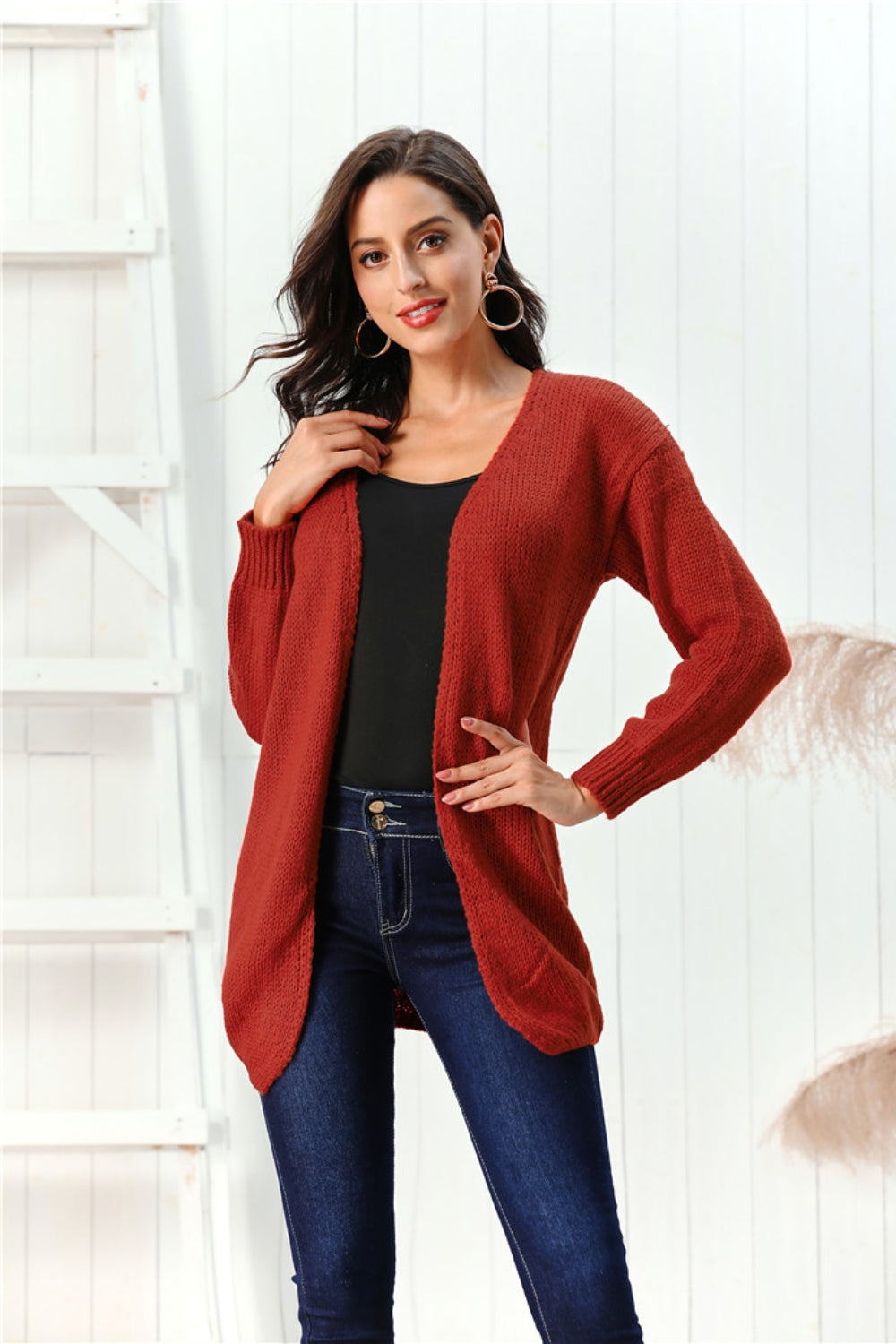 Open Front Long Sleeve Cardigan - aurelia-clothing-8955