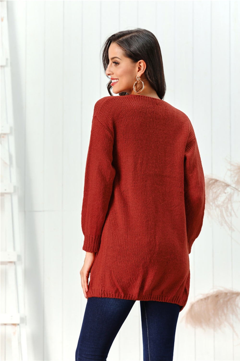 Open Front Long Sleeve Cardigan - aurelia-clothing-8955