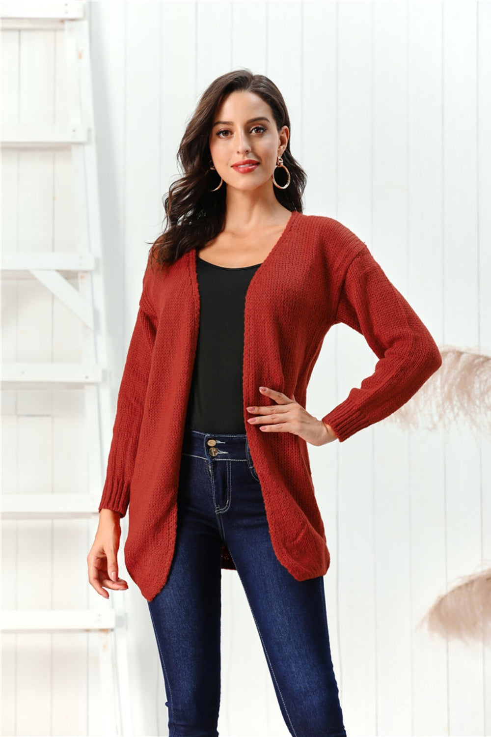Open Front Long Sleeve Cardigan - aurelia-clothing-8955
