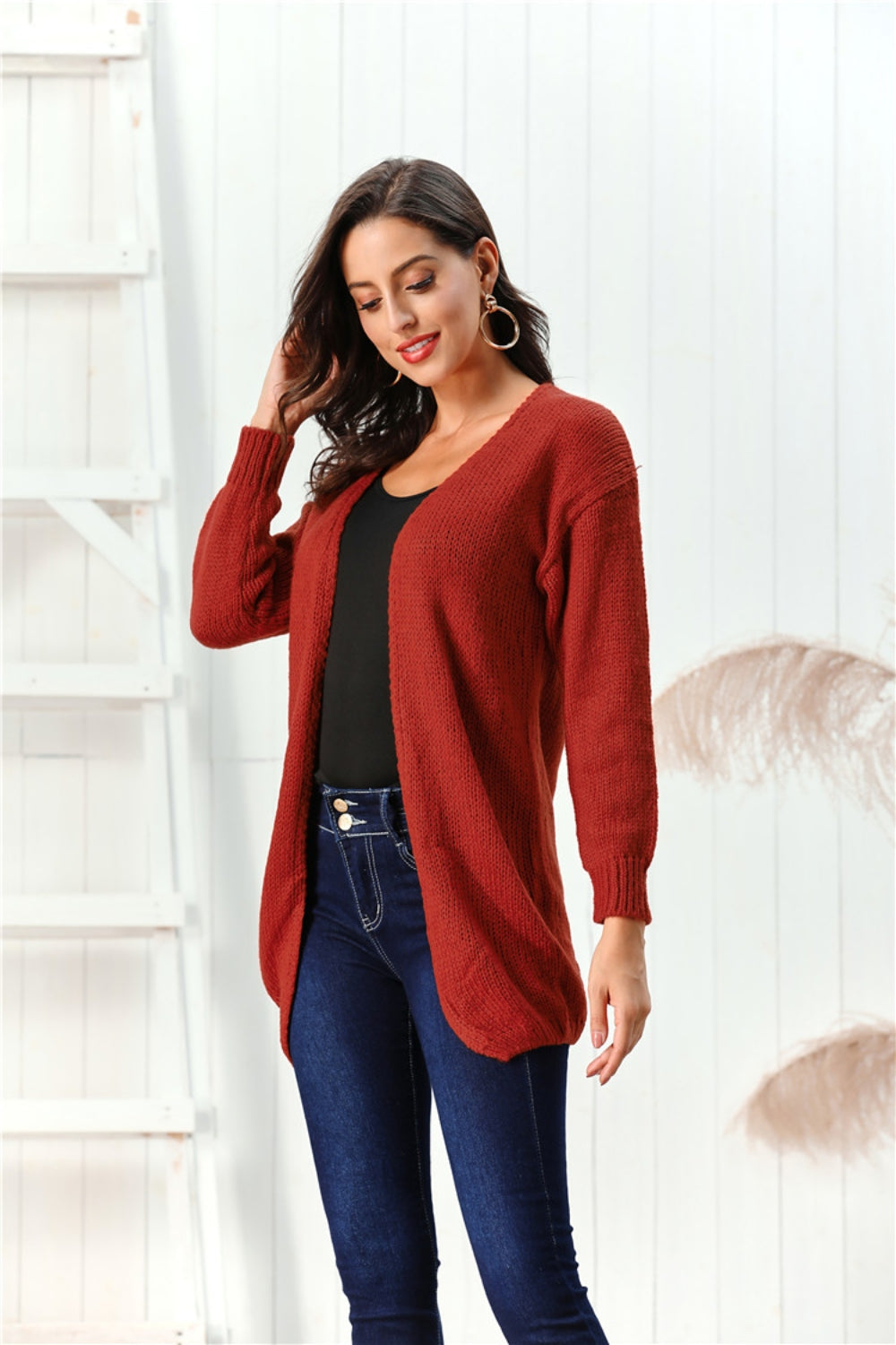 Open Front Long Sleeve Cardigan - aurelia-clothing-8955