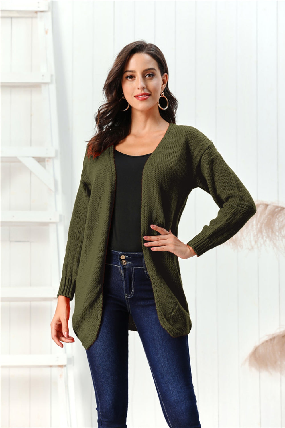 Open Front Long Sleeve Cardigan - aurelia-clothing-8955