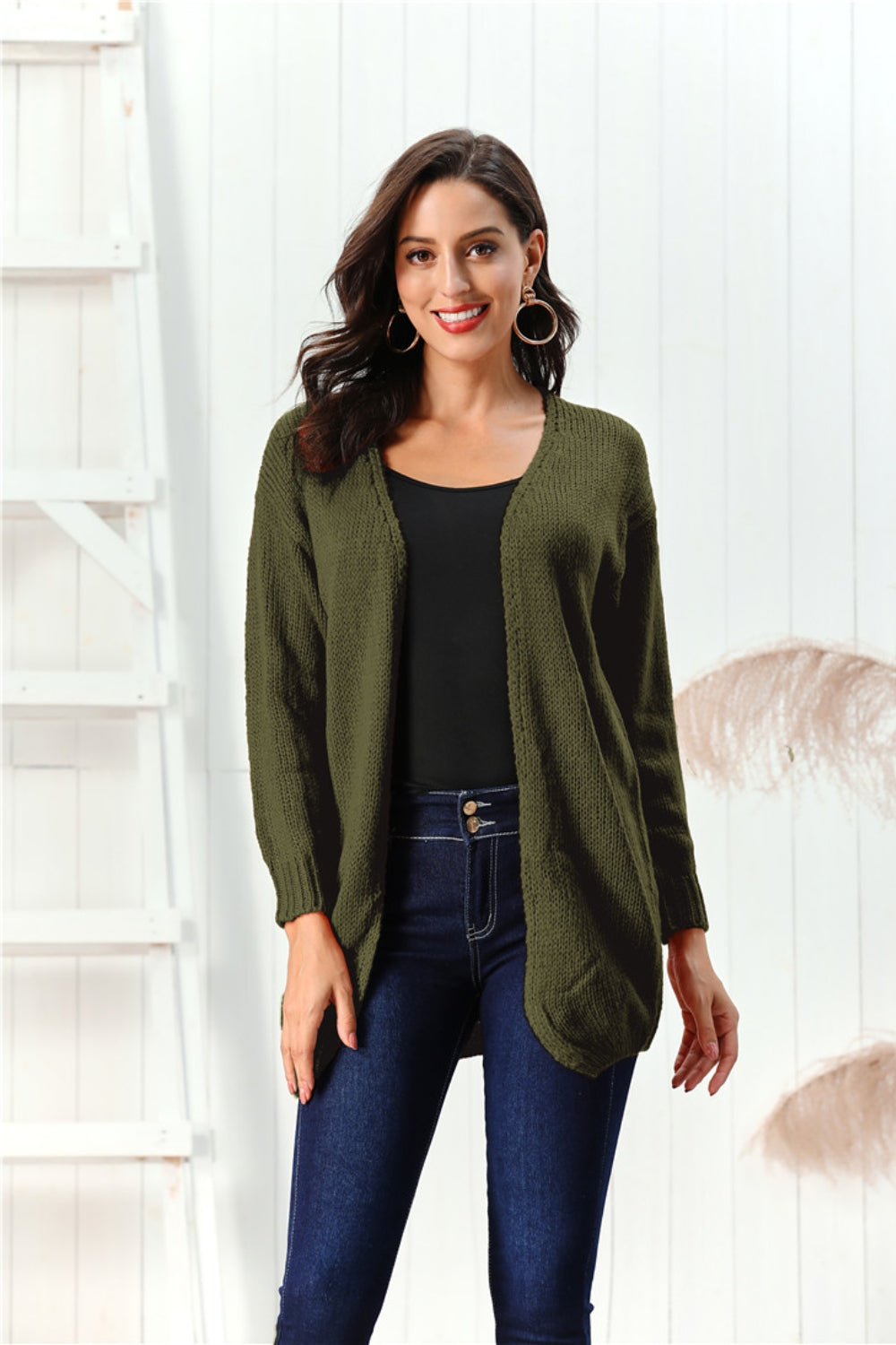 Open Front Long Sleeve Cardigan - aurelia-clothing-8955