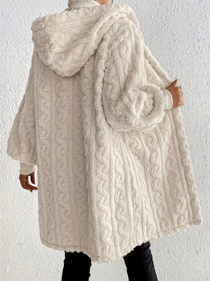 Open Front Long Sleeve Fuzzy Hooded Jacket - aurelia-clothing-8955