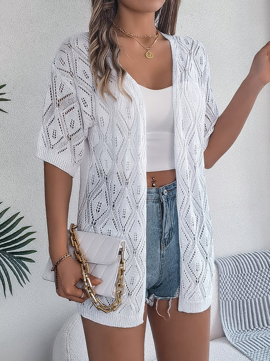 Openwork Open Front Half Sleeve Cardigan - aurelia-clothing-8955