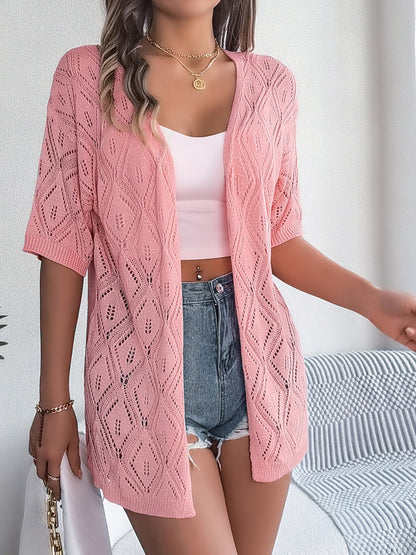 Openwork Open Front Half Sleeve Cardigan - aurelia-clothing-8955