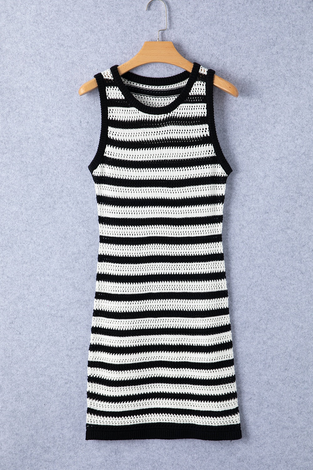 Openwork Striped Wide Strap Knit Dress - aurelia-clothing-8955
