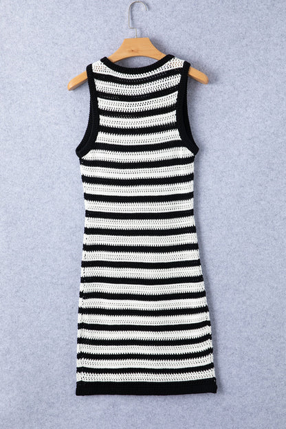 Openwork Striped Wide Strap Knit Dress - aurelia-clothing-8955