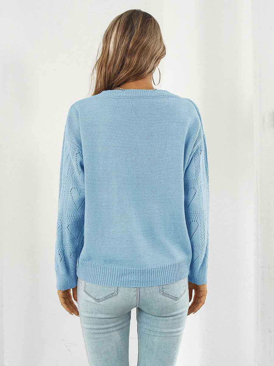 Openwork V-Neck Sweater - aurelia-clothing-8955
