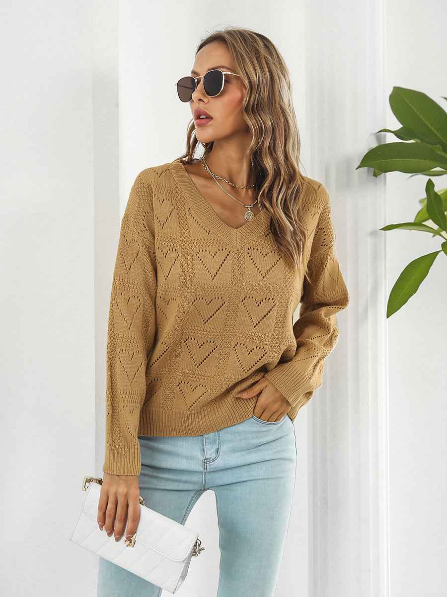 Openwork V-Neck Sweater - aurelia-clothing-8955