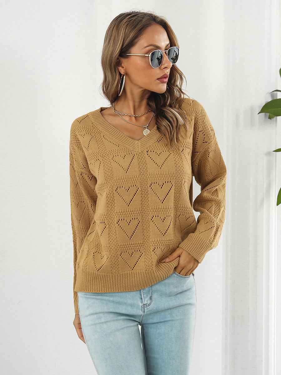 Openwork V-Neck Sweater - aurelia-clothing-8955
