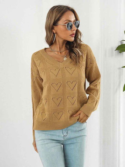 Openwork V-Neck Sweater - aurelia-clothing-8955