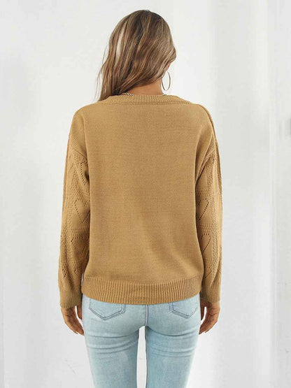 Openwork V-Neck Sweater - aurelia-clothing-8955