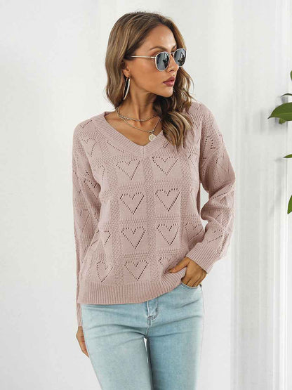 Openwork V-Neck Sweater - aurelia-clothing-8955