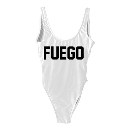 Orange FUEGO Print Letter One Piece Swimsuit Sexy Swimwear Beach Bathing Suit - Free Shipping - aurelia-clothing-8955