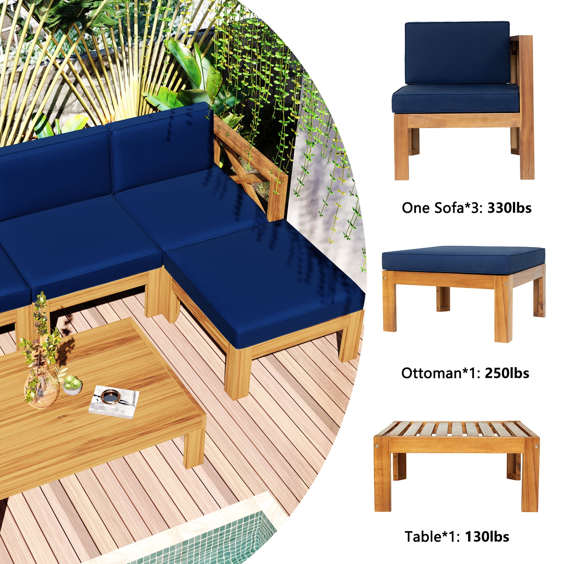 Outdoor Backyard Patio Wood 5-Piece Sectional Sofa Seating-Free Shipping - Aurelia Clothing
