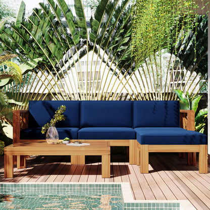 Outdoor Backyard Patio Wood 5-Piece Sectional Sofa Seating-Free Shipping - aurelia-clothing-8955