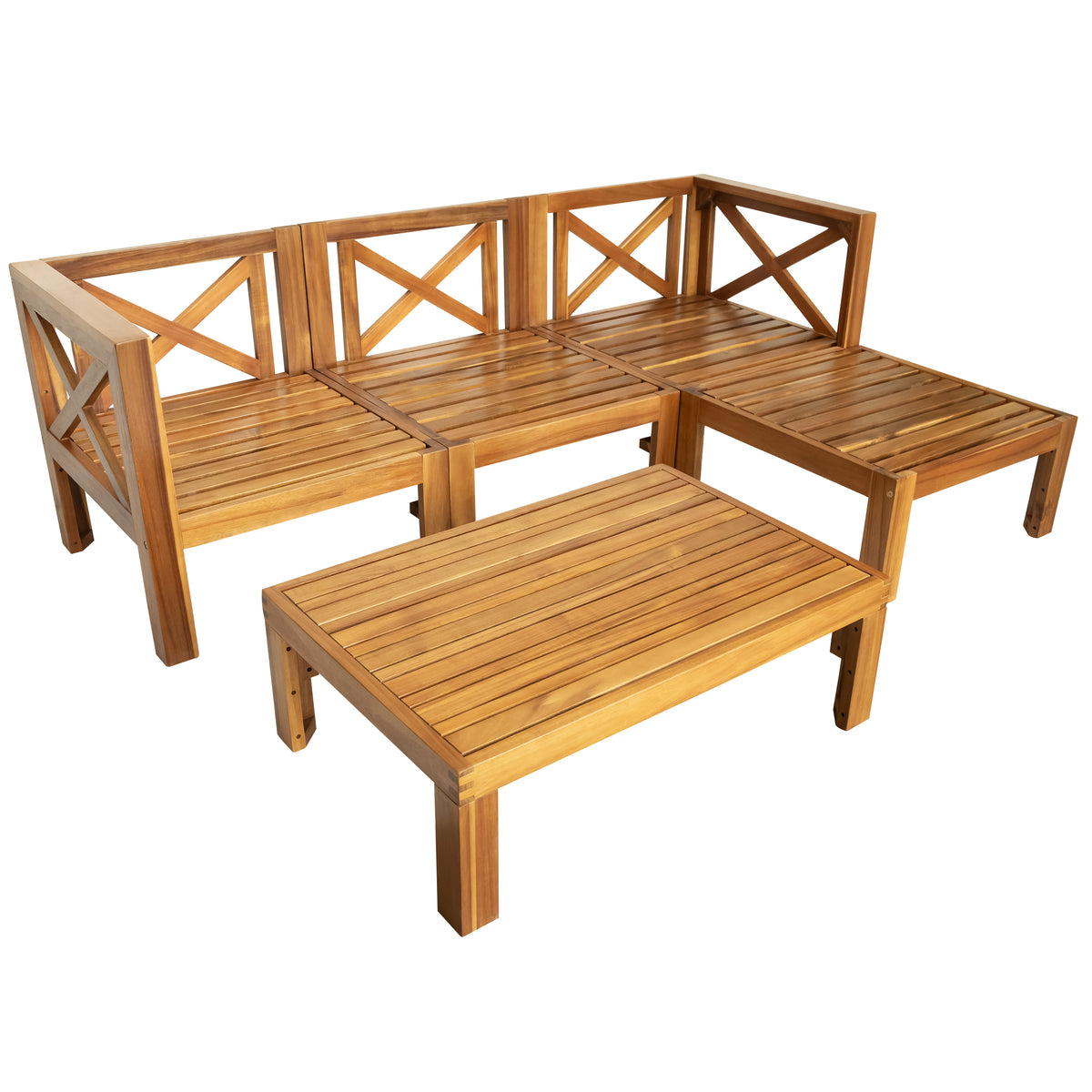 Outdoor Backyard Patio Wood 5-Piece Sectional Sofa Seating-Free Shipping - aurelia-clothing-8955