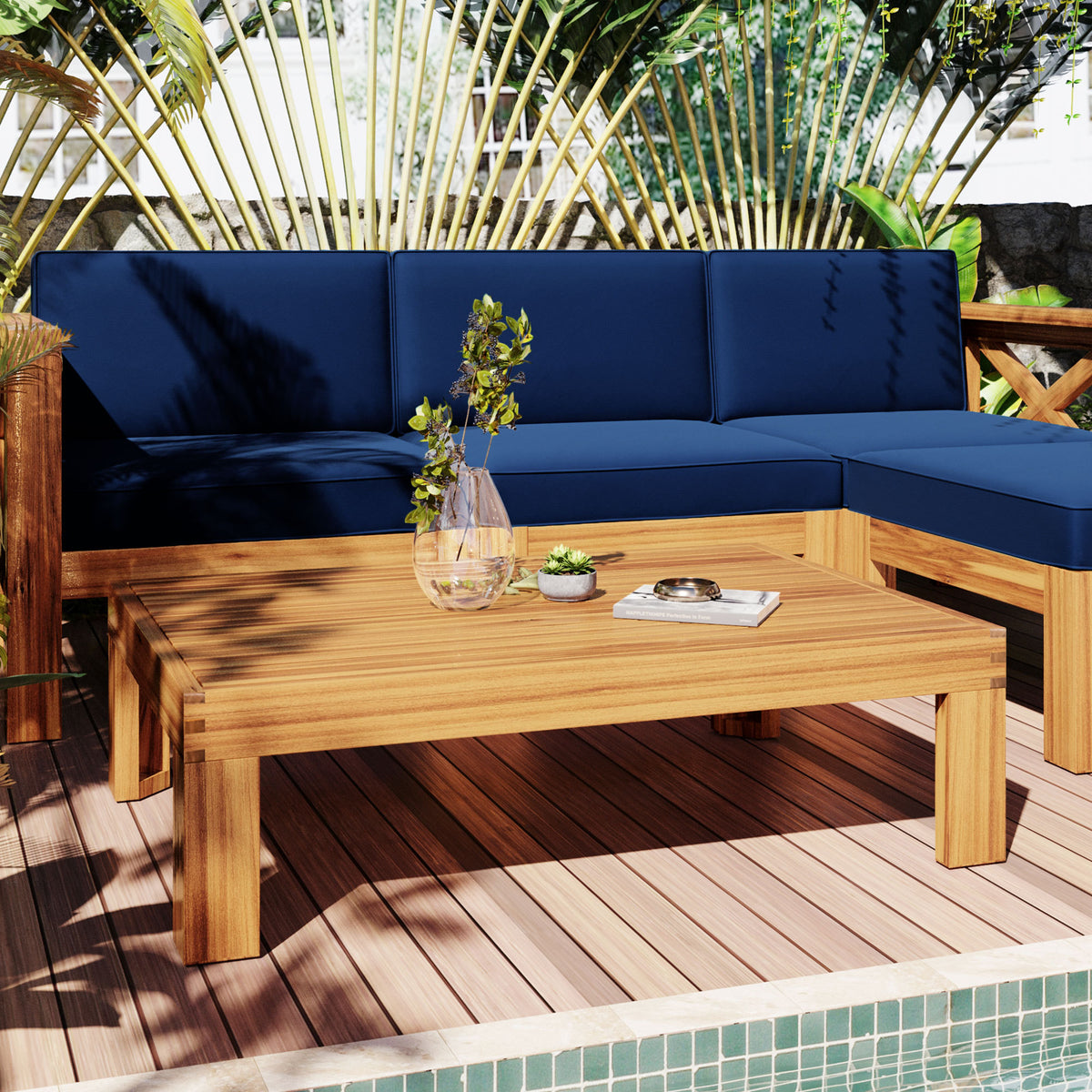 Outdoor Backyard Patio Wood 5-Piece Sectional Sofa Seating-Free Shipping - aurelia-clothing-8955
