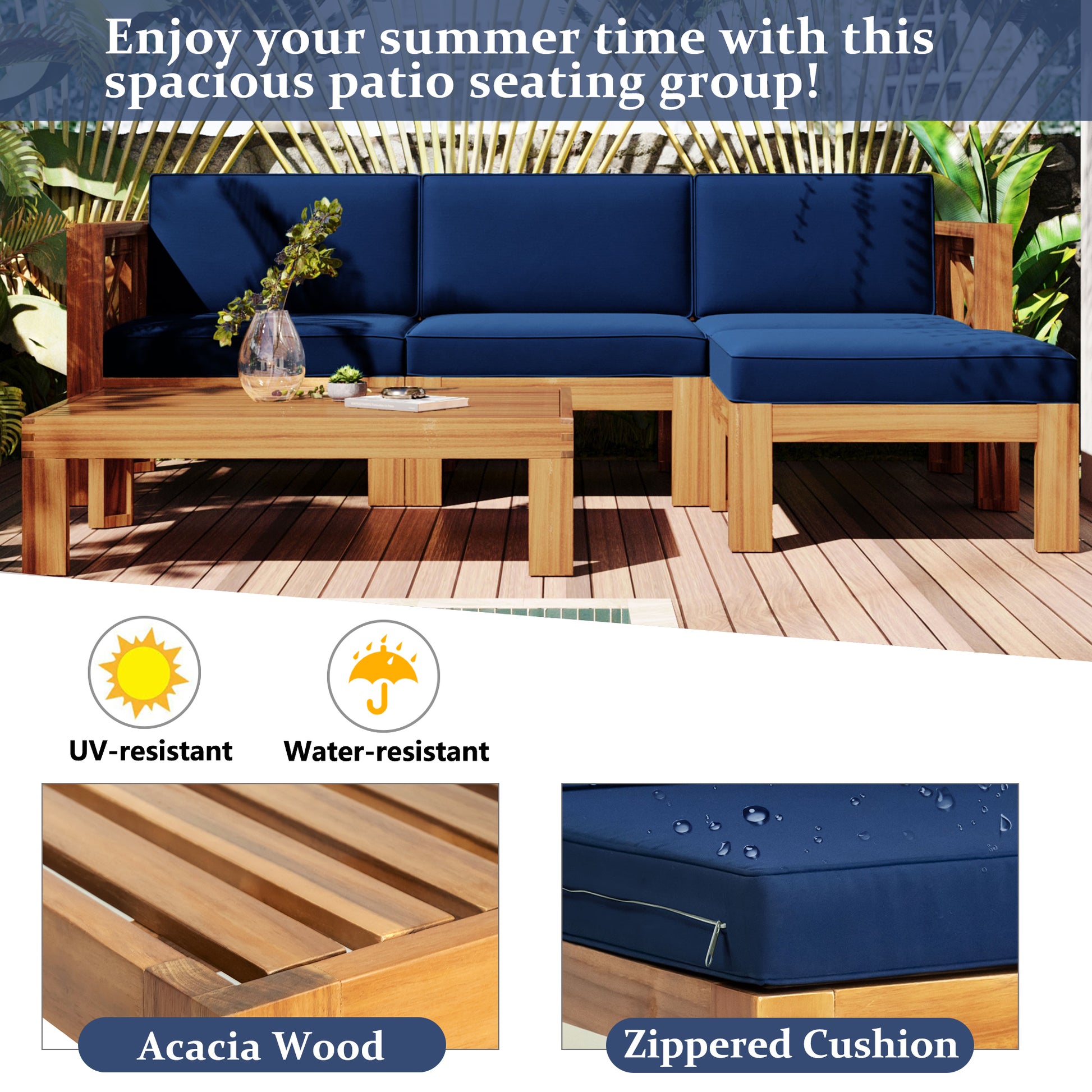 Outdoor Backyard Patio Wood 5-Piece Sectional Sofa Seating-Free Shipping - aurelia-clothing-8955