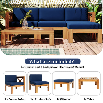 Outdoor Backyard Patio Wood 5-Piece Sectional Sofa Seating-Free Shipping - aurelia-clothing-8955