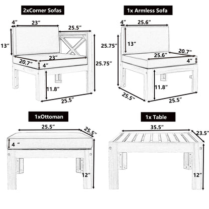 Outdoor Backyard Patio Wood 5-Piece Sectional Sofa Seating-Free Shipping - aurelia-clothing-8955
