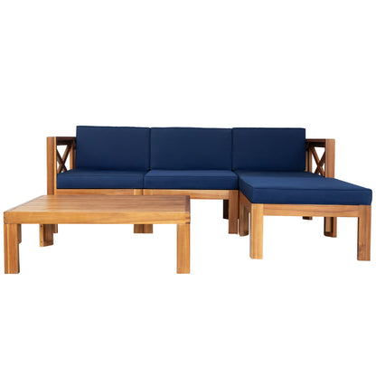 Outdoor Backyard Patio Wood 5-Piece Sectional Sofa Seating-Free Shipping - aurelia-clothing-8955