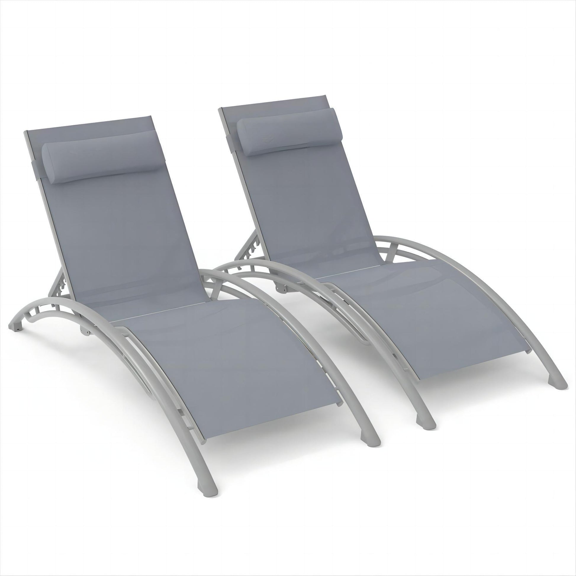 Outdoor Chaise Lounge Set of 2 Patio Recliner Chairs with Adjustable Backrest and Removable Pillow for Indoor&Outdoor Beach Pool Sunbathing Lawn (Gray, 2 Lounge Chairs)-Free Shipping - aurelia-clothing-8955
