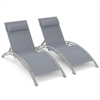 Outdoor Chaise Lounge Set of 2 Patio Recliner Chairs with Adjustable Backrest and Removable Pillow for Indoor&Outdoor Beach Pool Sunbathing Lawn (Gray, 2 Lounge Chairs)-Free Shipping - aurelia-clothing-8955