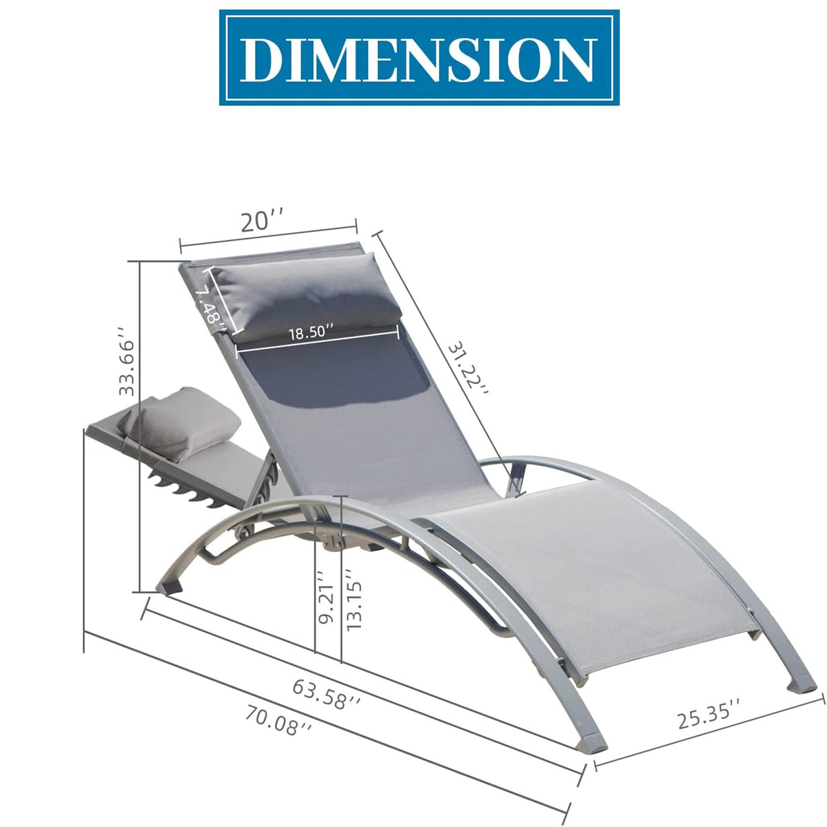 Outdoor Chaise Lounge Set of 2 Patio Recliner Chairs with Adjustable Backrest and Removable Pillow for Indoor&Outdoor Beach Pool Sunbathing Lawn (Gray, 2 Lounge Chairs)-Free Shipping - aurelia-clothing-8955