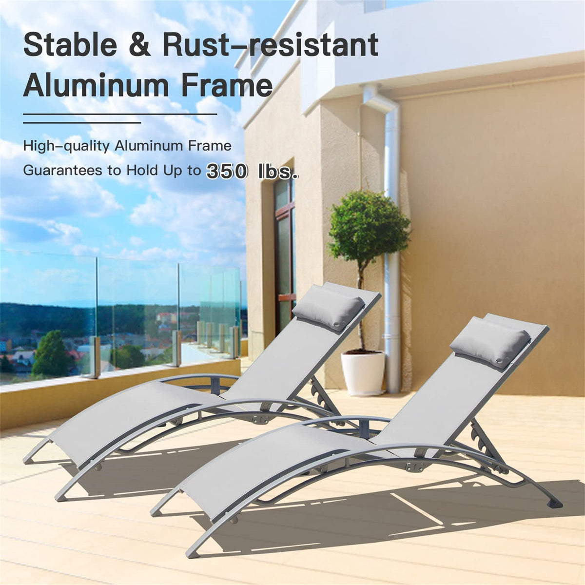 Outdoor Chaise Lounge Set of 2 Patio Recliner Chairs with Adjustable Backrest and Removable Pillow for Indoor&Outdoor Beach Pool Sunbathing Lawn (Gray, 2 Lounge Chairs)-Free Shipping - aurelia-clothing-8955