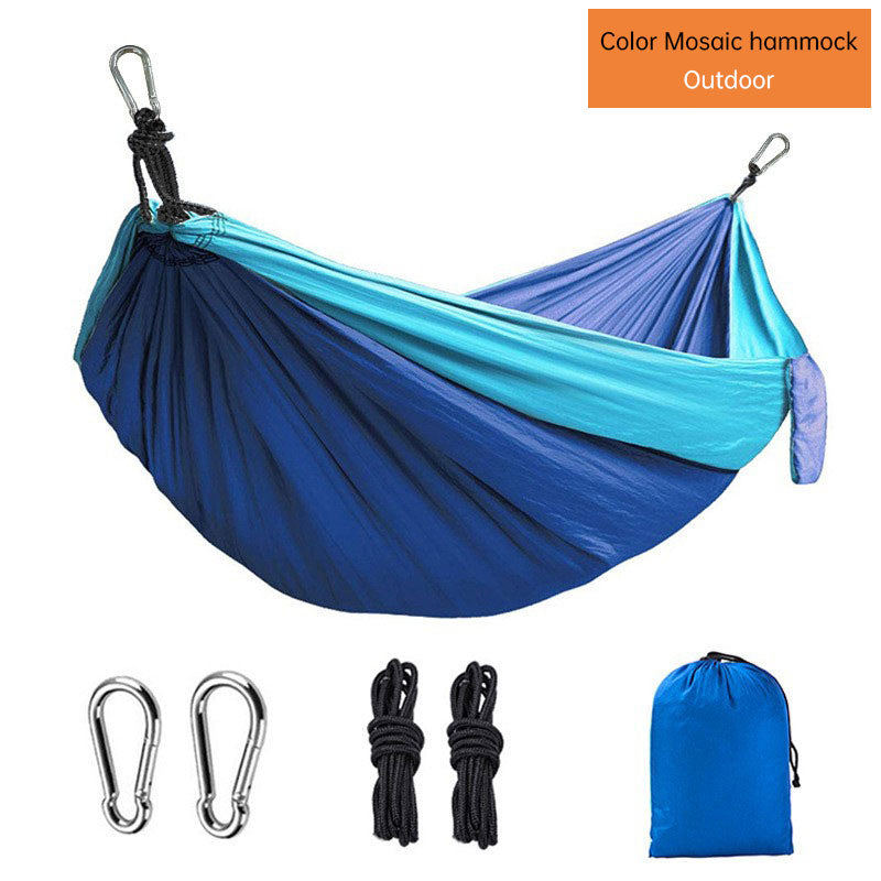 Outdoor Hammock Camping Single And Double Parachute Fabric Color Matching Hammock Widened Swing Indoor Leisure - Free Shipping - aurelia-clothing-8955