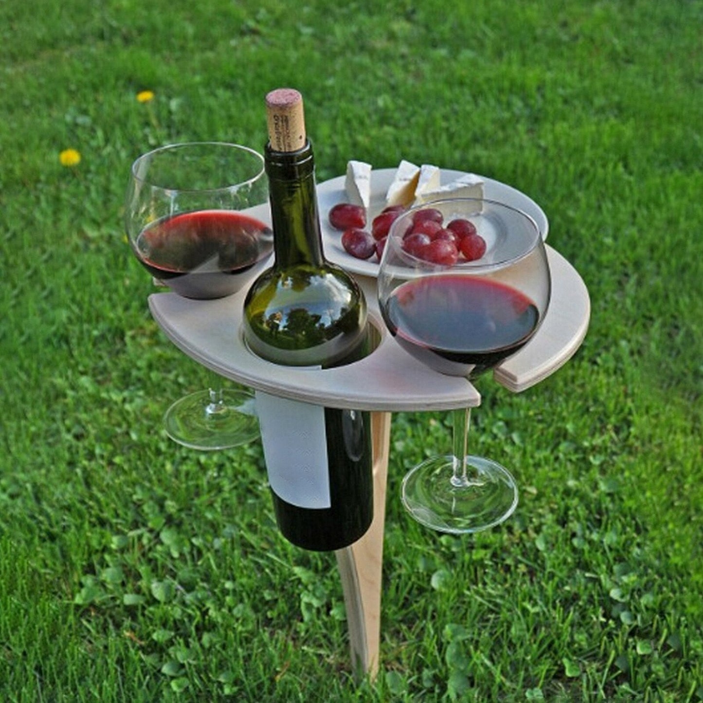 Outdoor Wine Table Foldable Round Desktop Mini Wooden Picnic Table Easy To Carry Wine Rack Support - Free Shipping - aurelia-clothing-8955