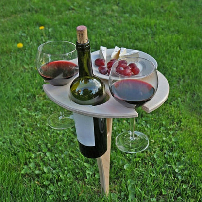 Outdoor Wine Table Foldable Round Desktop Mini Wooden Picnic Table Easy To Carry Wine Rack Support - Free Shipping - aurelia-clothing-8955