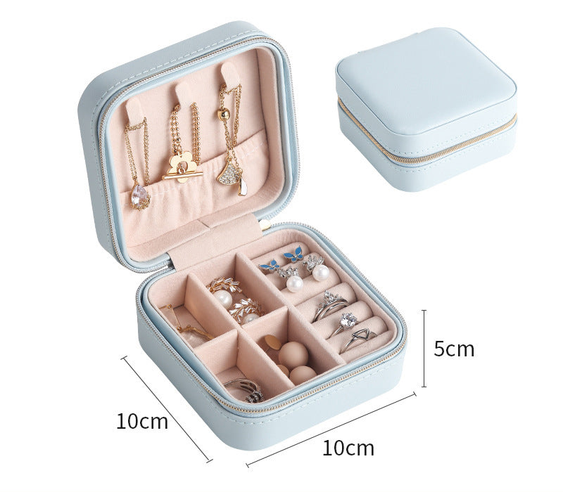 PU Leather Earrings Necklace Ring Earrings Necklace Ring Storage Zipper Portable Small Jewelry Storage Box - Free Shipping - aurelia-clothing-8955