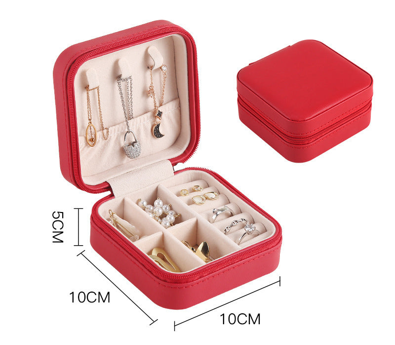 PU Leather Earrings Necklace Ring Earrings Necklace Ring Storage Zipper Portable Small Jewelry Storage Box - Free Shipping - aurelia-clothing-8955