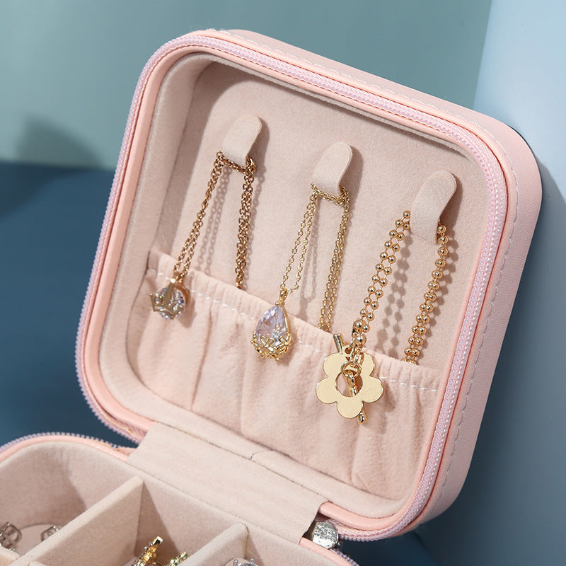 PU Leather Earrings Necklace Ring Earrings Necklace Ring Storage Zipper Portable Small Jewelry Storage Box - Free Shipping - aurelia-clothing-8955
